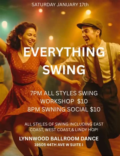 Put on your dancing shoes and get ready to swing! Join us for a high-energy Swing Dance Party filled with great music, lively rhythms, and nonstop fun. There will also be a worship for all levels ! Whether you’re brand new or a seasoned dancer, you’ll love the welcoming atmosphere, friendly crowd, and chance to dance the night away. No partner needed—just bring your smile and your love of music! Only $10 per person for the workshop and $10 for the social! Contact us at 425-760-3544 for more deta