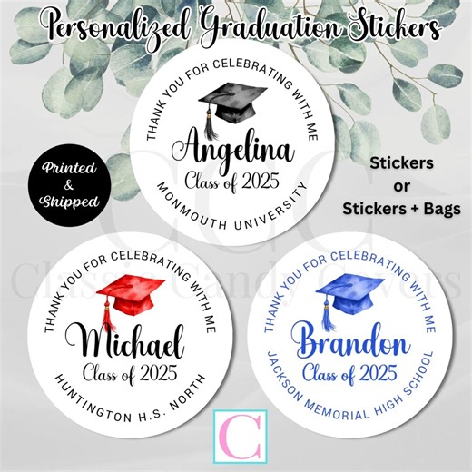 Graduation Stickers or Stickers   Bags, Grad Party Favors Thank Yous, Treat Bags, Candy Bags, Cookie Bags, Class of 2025 - All School Colors - Etsy