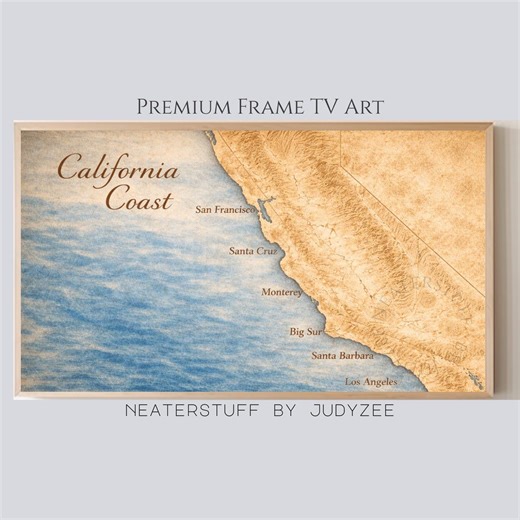 Vintage California Coastal Map for Frame TV Art, Rustic Nautical Decor (digital Download) 1404 - Etsy