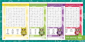 Common Exception Words Year 1 Word Search Pack