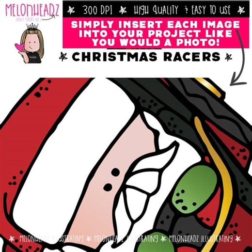 Christmas Racers clip art, Race Car clip art, Santa clip art COMBO PACK