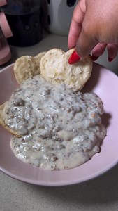 Biscuits and gravy will always be elite Biscuit recipe 2 cups sifted self rising flour 1 stick cold grated butter 1 cup cold buttermilk Gravy recipe 1 tube jimmy dean sausage 1/3 cup all purpose flour 3 cups milk 1/2 tbsp pepper 2 teaspoons salt | Jas Robertson