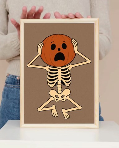 Scared Skeleton Pumpkin Head Halloween Art Print | Spooky Wall Decor | Digital Download Printable Poster - Etsy