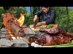 Wild Jungle Mukbang: Cooking & Grilling Duck in the Rain | Survival Food Adventure! Nepali Mukbang