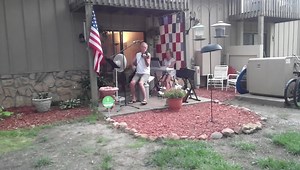 Tina and I playing for the Misty Glen pool party right out our back door | Bill Allen