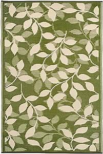 Fab Habitat Outdoor Rug - Waterproof, Fade Resistant, Reversible - Premium Recycled Plastic - Tropical - Porch, Deck, Balcony, Mudroom, Laundry Room, Patio - Bali - Forest Green & Cream - 3 x 5 ft
