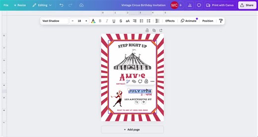 Vintage Circus Birthday Invitation: Editable Carnival Party Invite (digital) - Etsy