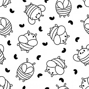Cartoon cute bee character. Seamless pattern. Coloring Page. Kawaii...