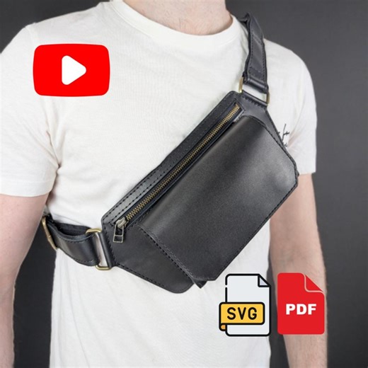 Leather Sling Bag Pattern PDF SVG, Minimalist Chest Pack Template, Top Flap Crossbody Bag With Hidden Magnets, EDC Waist Bag Pattern - Etsy