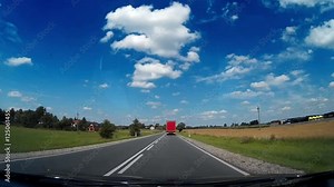 Dash Cam Behind Truck On Local Road Driving POV, Poland Europe