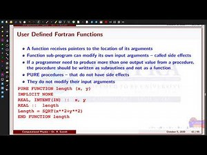 Computational Physics -- FORTRAN 90/95 User Defined Functions -- MSc., SASTRA |Lecture-17|