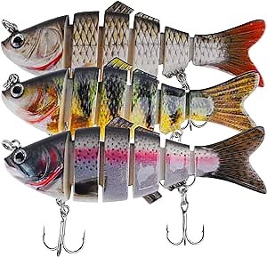 BINC Bionic Fishing Lures for Bass Trout Slow Sinking Jointed Swimbaits Lifelike Swimming Hard Baits for Saltwater Freshwater, Pack of 3 with Fishing Tackle Box, Gift for Men