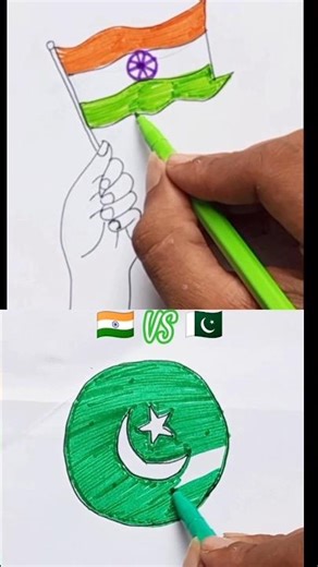 India vs Pakistan Flag Drawing Tutorial.. 🇮🇳 VS 🇵🇰#india #pakistan #1million #viralshort