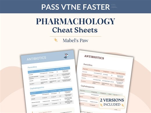 VTNE Pharmacology Cheat Sheet Printable, Vet Tech Study Guide, Veterinary Drug Notes, VTNE Prep, Medications Quick Review PDF - Etsy