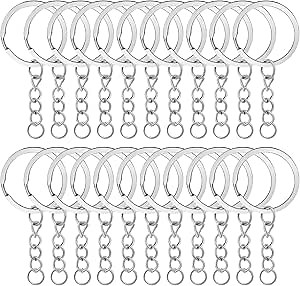 20Pcs Keychain Key Ring with Chain Bulk Split Key Chain，1.1 Inch Key Chains Parts with Open Jump Ring Connector for Jewelry Making Crafts (White K)