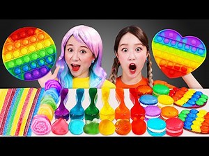 🌈Rainbow dessert Push pop Mukbang🌈DK와 무지개 디저트 푸쉬팝 팝잇 먹방 JiniYum 지니얌