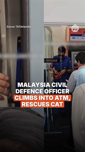 The Malaysia Civil Defence Force officer climbed halfway into the automated teller machine (ATM) to rescue the trapped feline. No cats were harmed in this rescue 🐱 https://asia1.news/3YFKLjH #MalaysiaNews #Malaysia #Rescue #Cat #ATM | AsiaOne