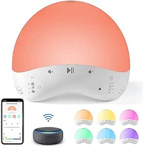 Sound Machine for Sleeping with Night Light, APP & Touch & Voice Control White Noise Machine, Work with Alexa, Sleep Trainer Therapy, 25 Soothing Sounds, Child Lock, Timer, for Baby Adult Kids