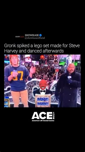 Showkase on Instagram: "The dance is killing me 🤣. During Fox’s 2023 New Year’s Eve broadcast, former NFL star Rob Gronkowski performed his signature “Gronk Spike” — a powerful two-handed slam — on a detailed LEGO bust of host Steve Harvey. #nfl #steveharvey #robgronkowski #nfl #lego #funny #funnyvideos #newyear #trending"
