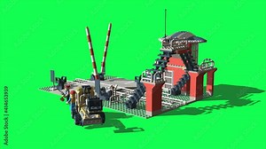 3d animation - Train Level Crossing made from plastic bricks