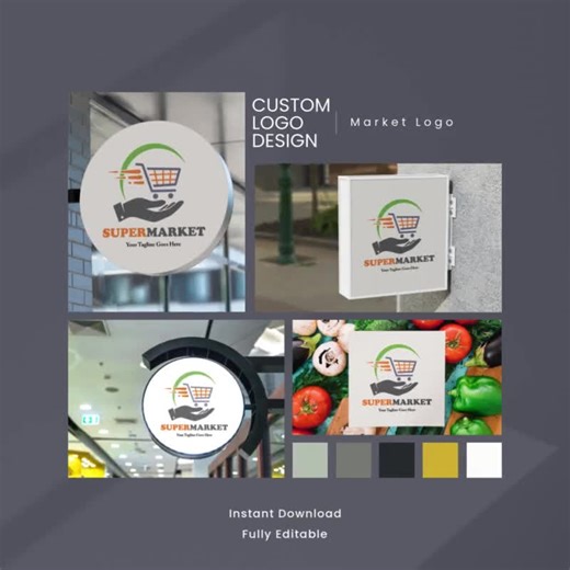 Modern Grocery Store Logo Design – Custom Market Branding for Organic Shops & Supermarkets / Local Shops or Farmers Markets Logo - Etsy