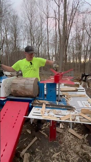 Amazing Log Splitter Feature! All Wood Spinning Wedge! #firewood