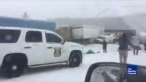 RAW VIDEO: Snow turns I-74 through Indiana into a mangled mess of vehicles. | The Weather Channel