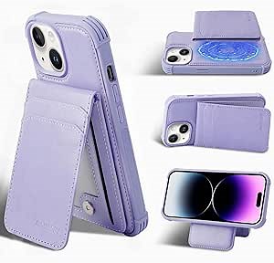 MONASAY Magsafe Wallet Case Compatible for iPhone 15 Plus 6.7 inch, [Supports Wireless Charging] [Screen Protector] Magnetic Leather Phone Cover with Detachable RFID Blocking Card Holder, Light Purple
