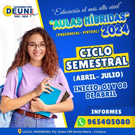 Ciclo semestral abril - julio. En DEUNI CHOSICA ✅ Educación al más alto nivel ✅ Pasaje solea, 199. Santa María, Chosica | 5G Tv
