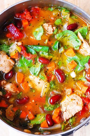 Chicken and Spinach Soup with Vegetables