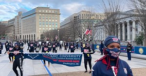 Howard University, University of Delaware marching bands escort Biden, Harris during inauguration parade