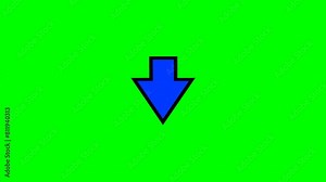 Blue arrow pointing down, isolated on green background with alpha channel Loop animation.