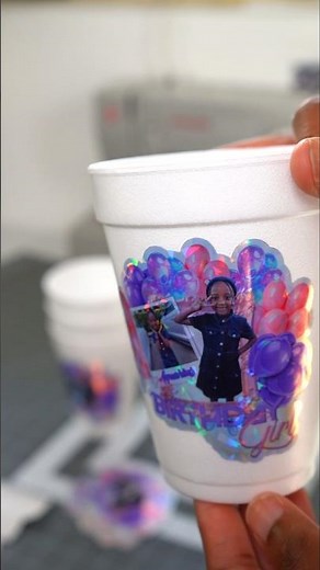 Come with me to make these custom styrofoam cup with holographic labels✨#PartyDetails #fypシ