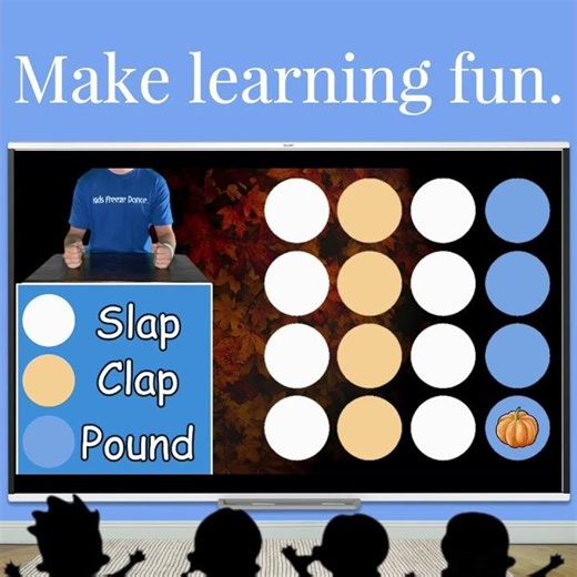 Fall themed freeze dance brain break with desk drumming and pumpkins