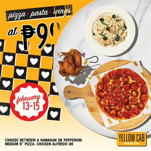 Cupid’s got your plans sorted. 💘 This February 13 to 15, enjoy our Pizza, Pasta & Wings Set for 999! Perfect for sharing or keeping all to yourself. 😉 Pick your favorites: 🍕 Pizza: Hawaiian or Pepperoni (Yellow Pass holders can upgrade to Four Cheese or Manhattan Meatlovers for FREE!) 🍝 Pasta: Chicken Alfredo or Charlie Chan 🍗 1/2 Wings: Hot Chix, Sriracha, Sweet Soy, or Garlic Parmesan 💛 Yellow Pass holders can enjoy a FREE pizza upgrade, or a FREE pitcher of soda (dine-in) or two 16-oz s