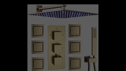 LED 12 Inch Rain Mixer Shower Faucets Combo Set Brushed Gold