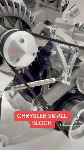 Small Block Chrysler with clear powder coated bracket and pulley kit with alternator only configuration #chryslerengines #enginebuild | March Performance | Facebook