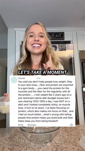 As a dietitian, I LOVE fiber & protein!❤️ But I really dislike diet culture messaging around them like the “protein makes your 🍑ss fat & fiber makes your abs flat” What’s coool is that this commenter did say a few things that align with what I talk about everyday here. That restricting negatively impacted her and focusing on adding in protein & fiber made her feel better. Want nutrition support without the diet culture BS? DCR is a team of weight neutral Registered Dietitians who helps you crea