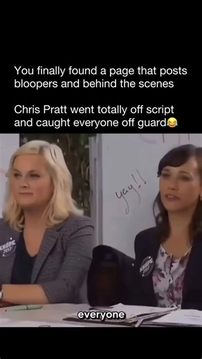 Bloopers and Behind The Scenes on Instagram: "This unscripted moment became one of Parks and Recreation’s most unforgettable bloopers. Mid-scene, Chris Pratt suddenly improvised a shockingly bold joke referencing Kim Kardashian — something no one saw coming. The cast froze. Aubrey Plaza’s reaction was pure disbelief. Then came the laughter. #chrispratt #bloopers #behindthescenes #parksandrecreation"