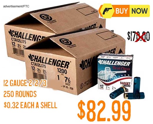 Challenger 1st Class Target Load 12 Gauge 2-3/4″ Ammo 250pc Case $82.99