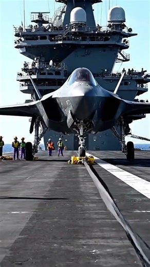 F-35C landing on aircraft carrier deck, arresting hook