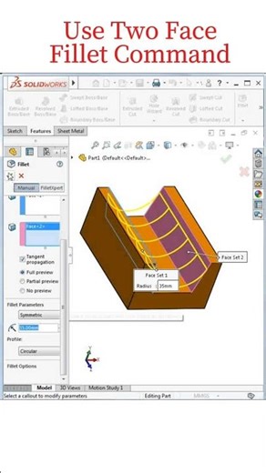How to Use Two Faces Fillet Command | Solidworks Advanced Exercise