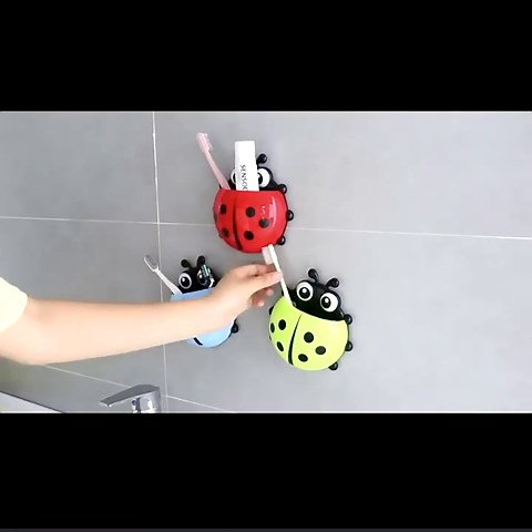 4 Pcs Cute Ladybug Toothbrush Holder Toiletries Toothpaste Holder with Suction Cup Kids Toothbrush Holders