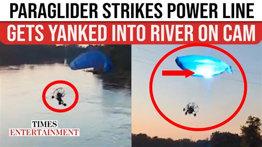Caught On Cam: Paraglider Hits Power Line, Crashes Into Red River In Fiery Scene