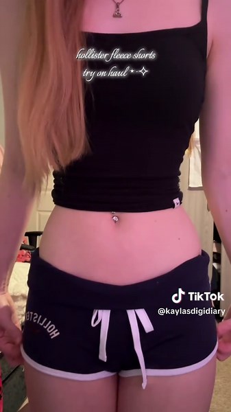 these are the hollister ‘ultra low-rise graphic fleece shortie shorts’ in size xxs. ⋆˙⟡ | @hollister #hollister #haul #fyp #tryonhaul #viral fashion, clothes, y2k, new arrivals, ootd, outfit inspo, vintage, hollisterco, spring, 2000s