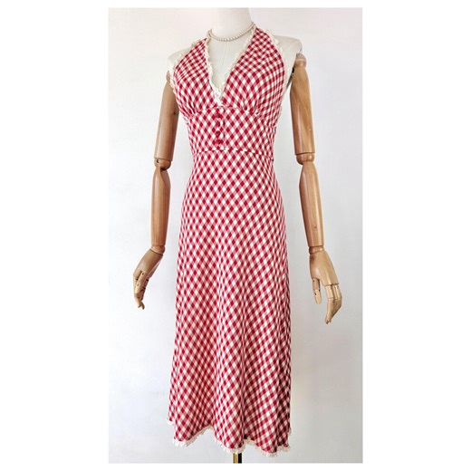 1970s Red & White Gingham Backless Halter Neck Dress With White Lace Ruffle Trim - Etsy Australia