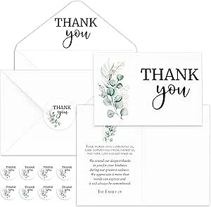 Fumete 50 Set Funeral Thank You Cards with Envelopes and Stickers Thank You Sympathy Cards with Meaningful Message Bereavement for Funeral Family Loved Ones Celebration of Life(Leaves)