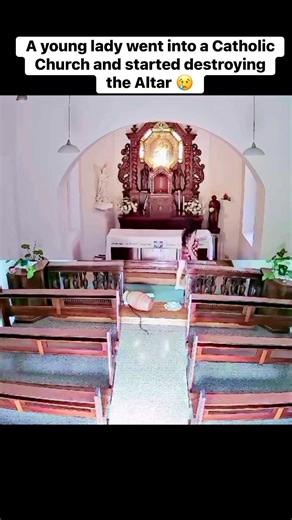 This is sad! A young lady went into a Catholic Church and started destroying the Altar 😢. Is this what wokeness is about??? #catholicgospelmedia #church #catholicchurch #destruction | Catholic Gospel Media