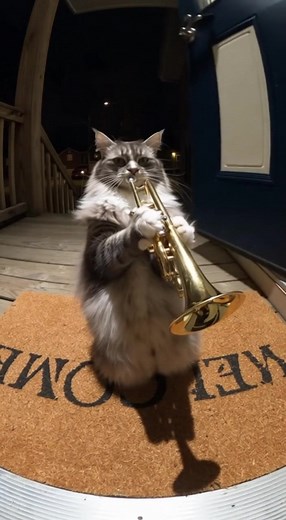 2.1K views · 30 reactions | Cat REFUSES To Stop Playing Trumpet At 2 AM! #MidnightMusic #CatTrumpet #LateNightJam #ai | John Jones | Facebook