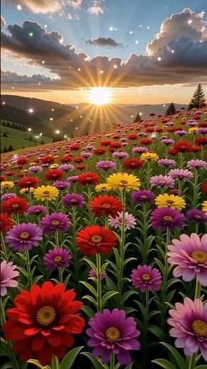 Magical Sunrise Over a Colorful Flower Valley | 4K Ultra Realistic Nature Scene🌄 #shorts